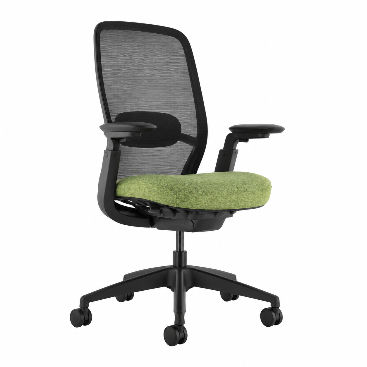 Apex Work Chair with a black frame, mesh back and green Fern seat.